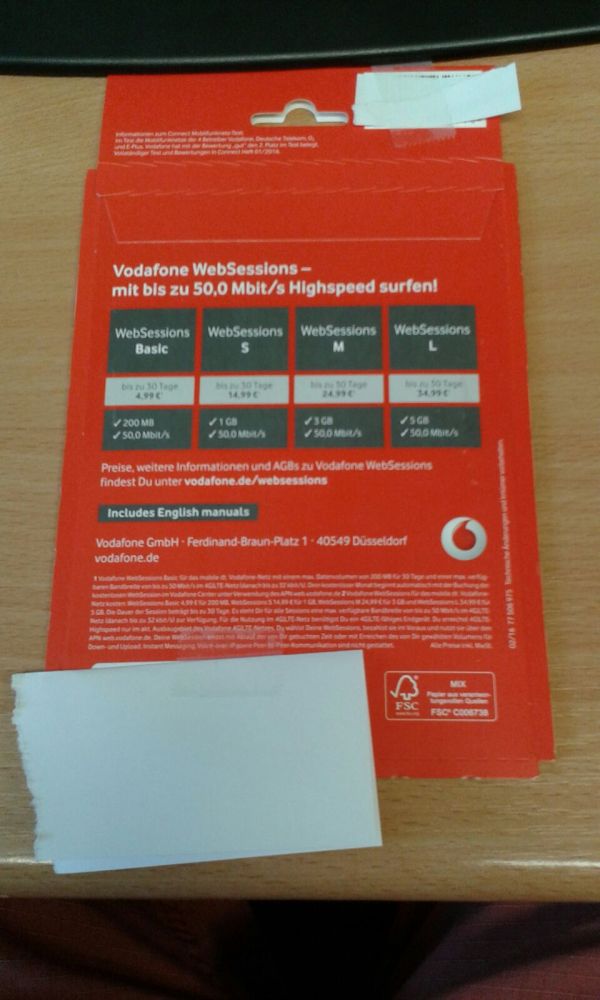 Vodafone WebSessions für 40€ (aufgeladen mit 50€)