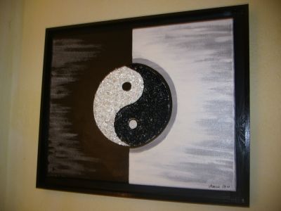 Hochwertiges Acrylbild  ORIGINAL Yin und YANG mit Steinen !