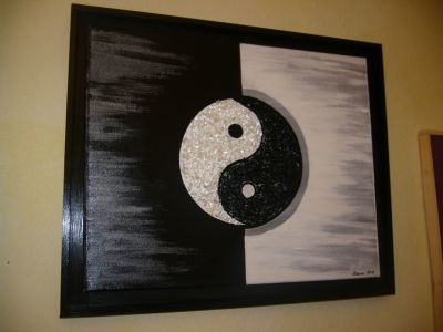 Hochwertiges Acrylbild  ORIGINAL Yin und YANG mit Steinen !