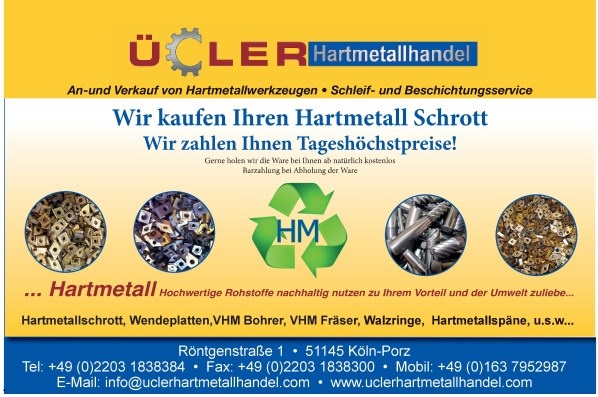 Ankauf VHM Schrott Hartmetall Fräser Bohrer Wendeplatten u. NEU