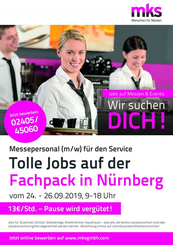 Studentenjobs (w/m/d) auf der FachPack 24.09. – 26.09.2019 in Nürnberg!