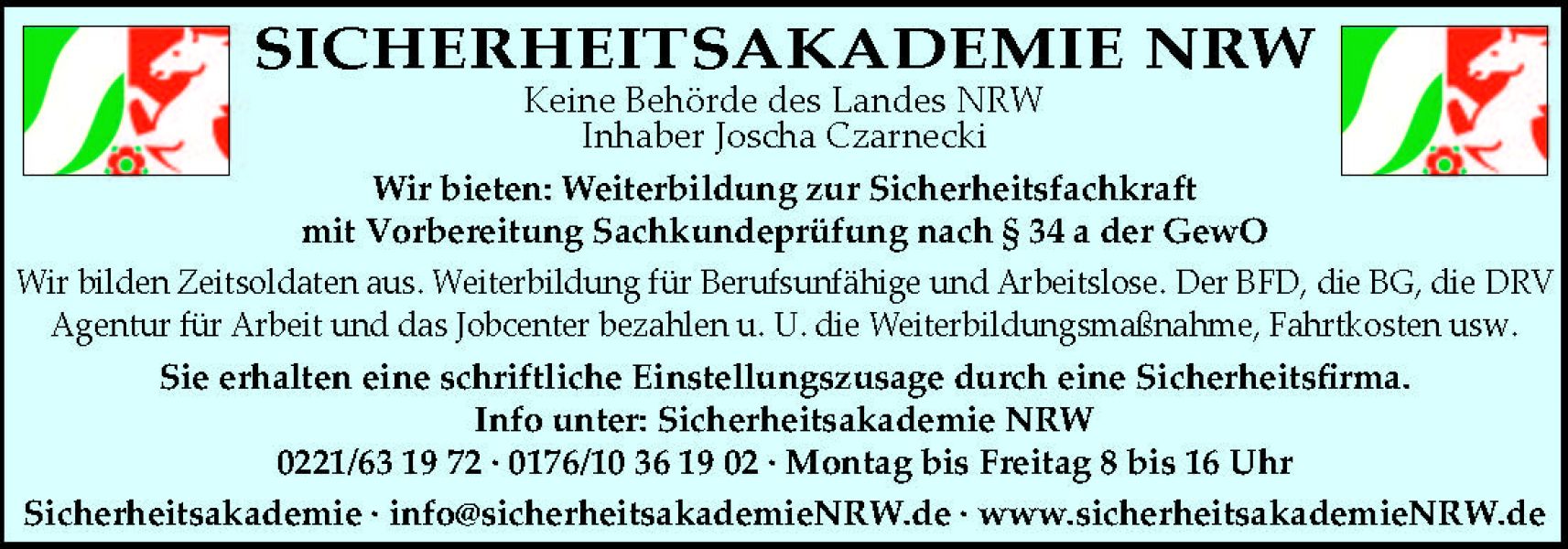 Weiterbildung zur Sicherheitsfachkraft mit schriftlicher Einstellungszusage