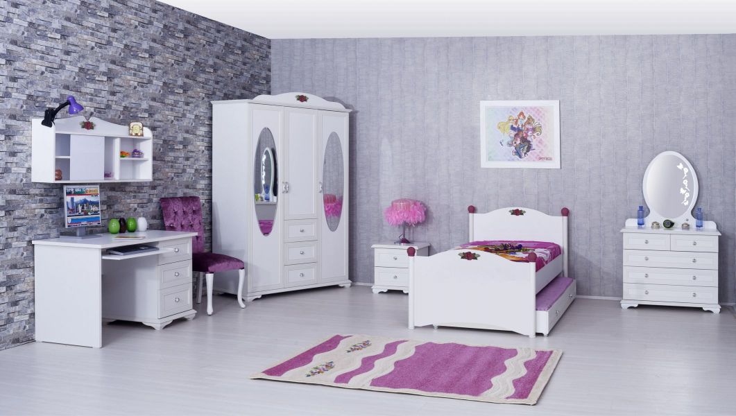 Kinderbett Kindermöbel Himmelbett CINDY mit Rollrost und Vorhang umwandelbar in ein Standartbet