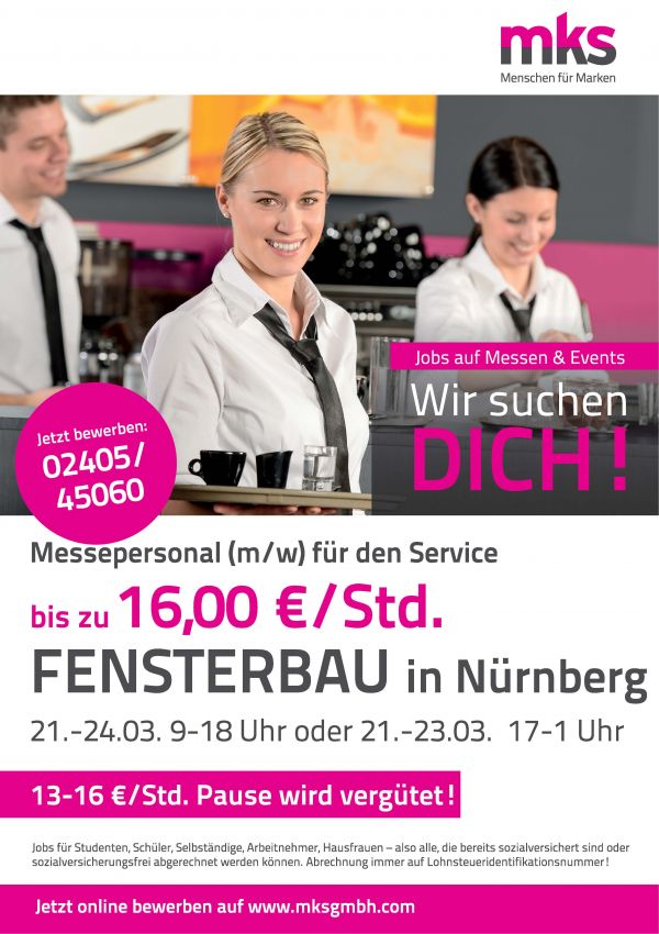 Studenten (w/m) vom 21.03.-24.03.2018 (16€/Std.) in Nürnberg gesucht!