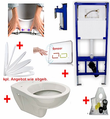 Vorwandelement mit Sensor Drückerplatte, Marken-WC mit Beschichtung, Deckel m. Abs-Autom. 