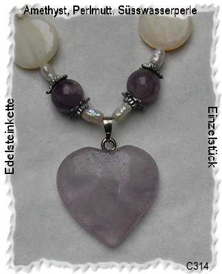 Edelsteinschmuck, Perlmutt-Amethyst Kette  