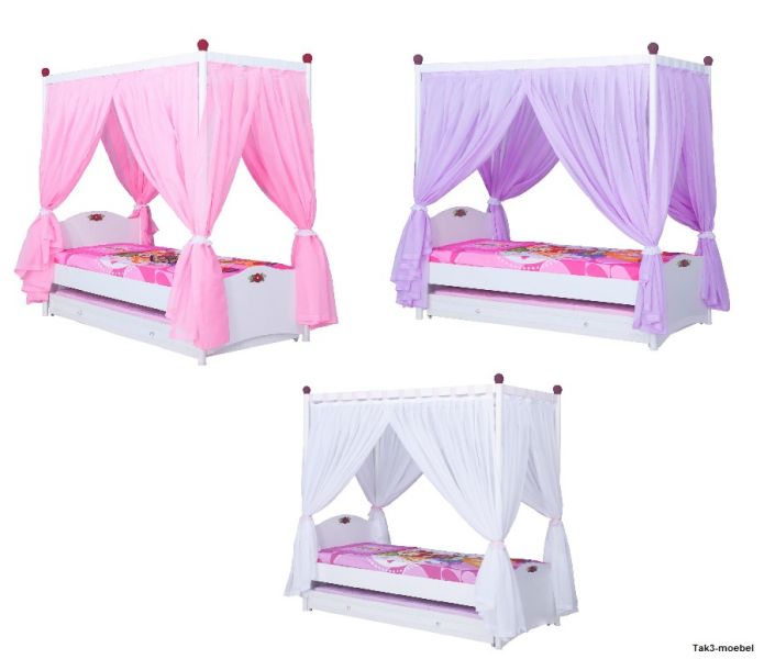 Kinderbett Kindermöbel Himmelbett CINDY mit Rollrost und Vorhang umwandelbar in ein Standartbet