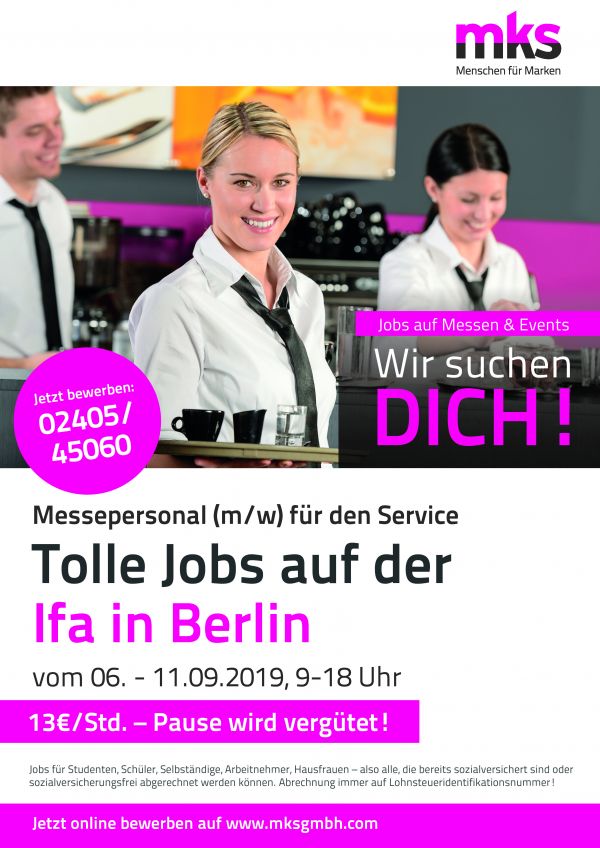 Studentenjobs (w/m/d) auf der IFA 06.09. – 11.09.2019 in Berlin!