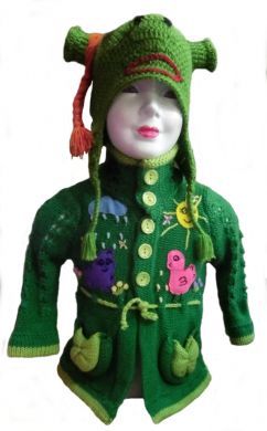 Kinder Set bestickte langer Jacke mit Mütze, Modell Shrek
