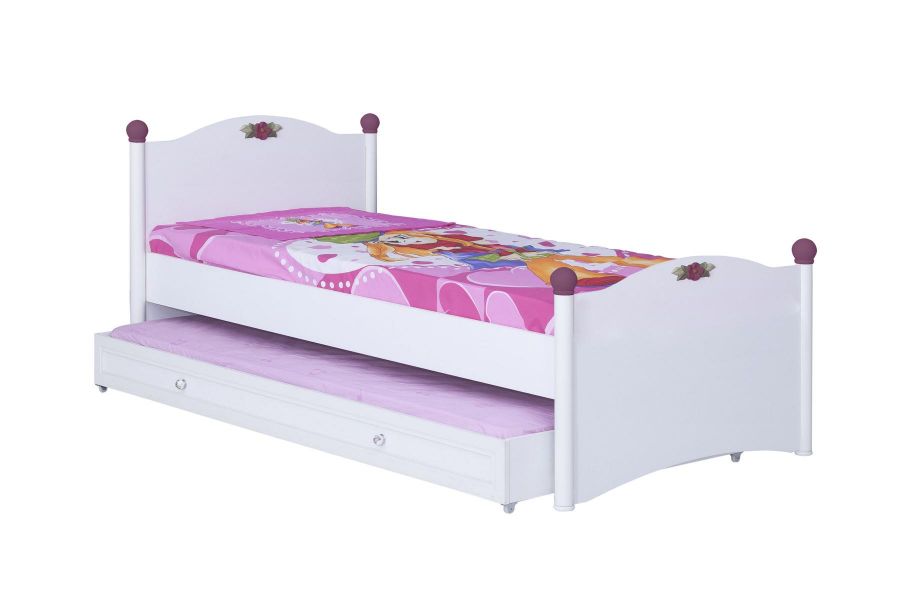 Kinderbett Kindermöbel Himmelbett CINDY mit Rollrost und Vorhang umwandelbar in ein Standartbet