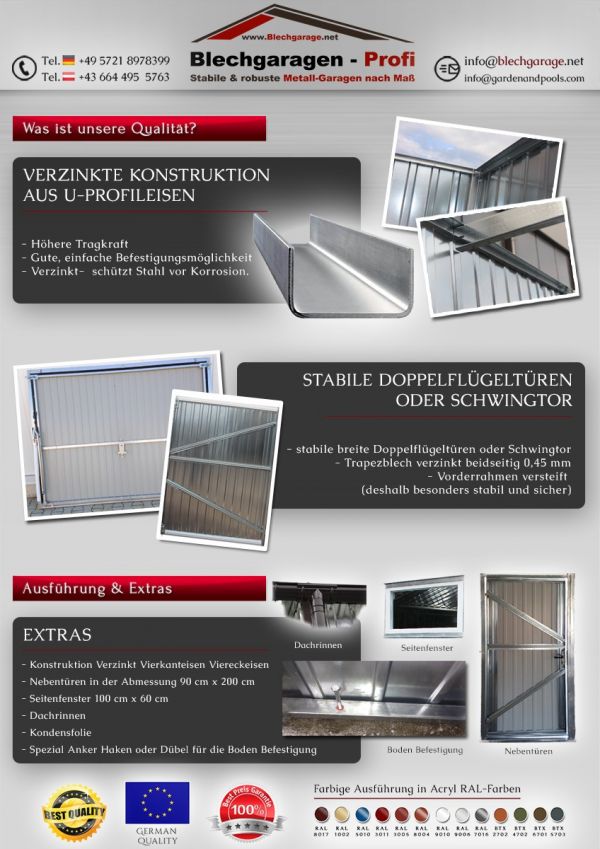 Garage Blechgarage Metallgarage Schuppen Fertiggarage Lager - 3x5m