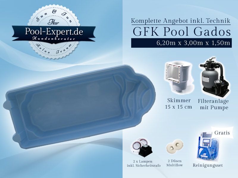 GFK Schwimmbecken Swimming Pool Fertigpool Fertigbecken 6,20 x 3m